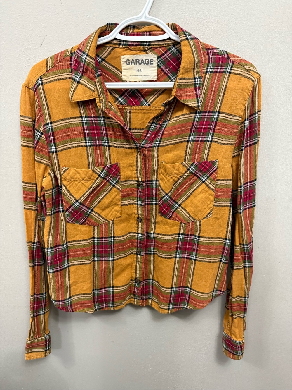 🔥2 for $10🔥 Garage Women's Mustard Plaid Button-Up Shirt Medium